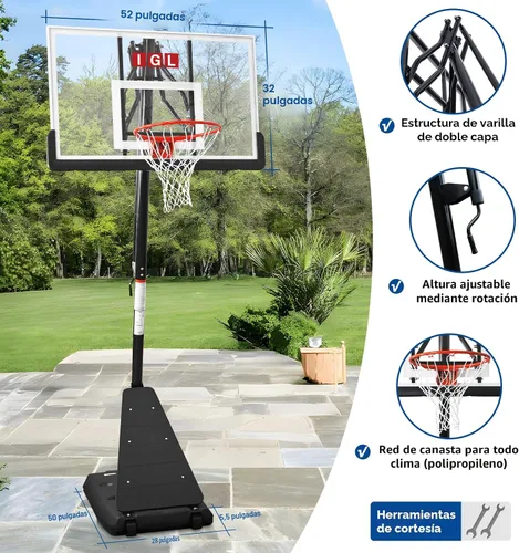 Vista 3 de IGL Aro de Baloncesto para Exteriores con Tablero Irrompible de 52 Pulgadas, Aro de Baloncesto Portátil para Exteriores de 10 Pies de Altura