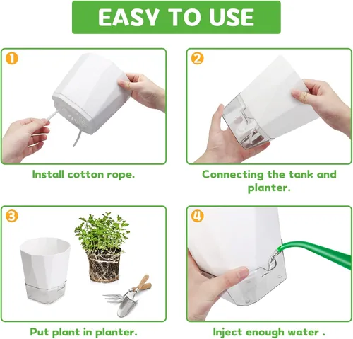 Vista 6 de GearRoot Paquete de 6 macetas de riego automático, maceta de 6.6/5 pulgadas, macetas decorativas de riego automático para plantas