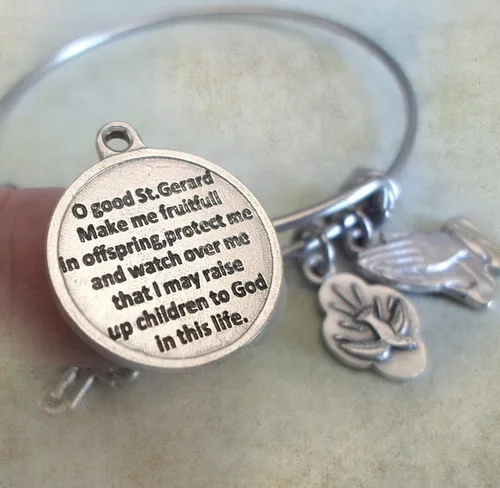 Vista 2 de St. Gerard Prayer Bangle Bracelet, Saint Gerard with Prayer, Patron Saint of Expectant Mothers, Extra Small to Large