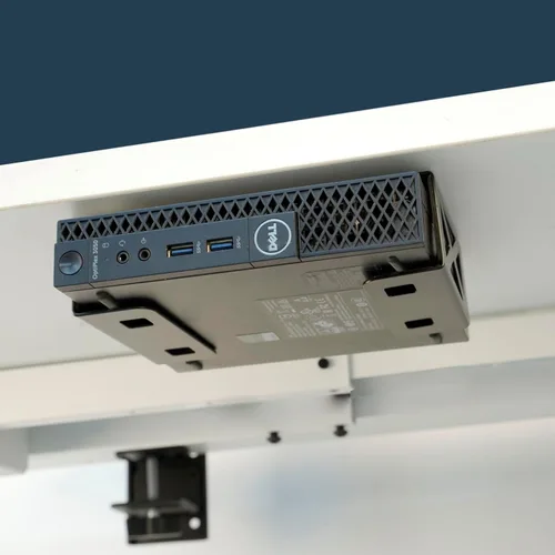 Vista 3 de Soporte de almacenamiento bajo escritorio para computadora portátil/mini PC, soporte para CPU, compatible con Dell OptiPlex, Mac Book, Mac mini