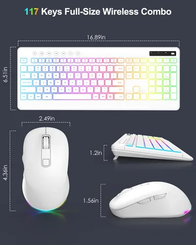Vista 7 de EDJO Wireless Keyboard and Mouse Combo, 10 Backlit Effects, Rechargeable 2.4GHz Silent Full-Size Light Up USB Keyboard with 6 Button RGB Mouse for