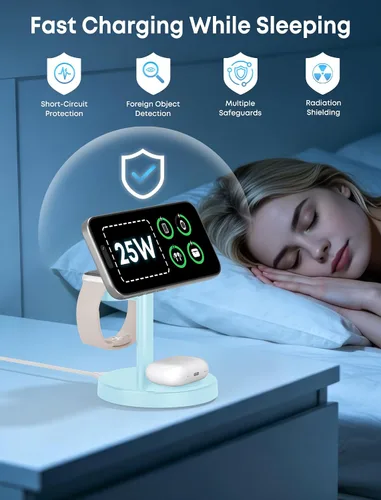 Vista 8 de Aeinidi Estación de carga rápida inalámbrica 3 en 1 de 25 W para cargador MagSafe de Apple Azul (IceBlue)