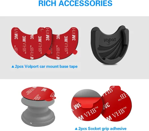 Vista 9 de volport Soporte de automóvil para Pops plegable para enchufe, paquete de 2 soportes de teléfono celular de silicona negra para enchufe Negro