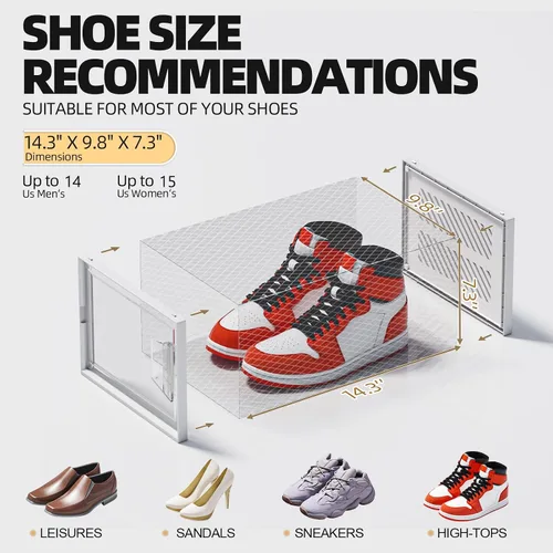 Vista 3 de Cajas de almacenamiento de zapatos plegables XXL, paquete de 6 cajas de zapatos apilables de plástico transparente, organizador de zapatos