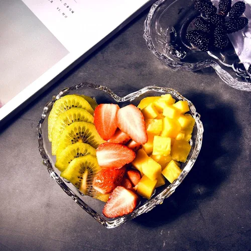 Vista 7 de Gaolinci Tazón de vidrio en relieve en forma de corazón, ensaladera de frutas, cuenco de postre (juego de 2)