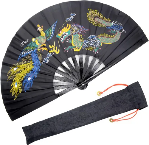 Vista 11 de OMyTea Ventilador de mano plegable grande de bambú para hombres y mujeres, ventilador de mano chino japonés de Kung Fu Tai Chi con funda de tela