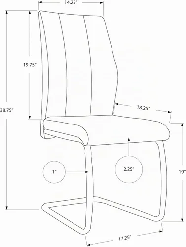 Vista 3 de Monarch Specialties Silla de comedor de 2 piezas, 2 piezas, 39 pulgadas de alto, aspecto de piel gris, cromo, 17.25 pulgadas de largo x 20.25
