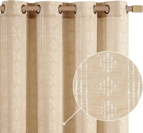 Vista 14 de jinchan Cortinas bohemias a rayas para sala de estar, cortinas de lino estilo granja de 63 pulgadas de largo, 2 paneles para dormitorio, mudcloth