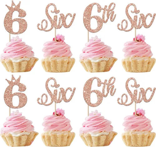 Vista 10 de Paquete de 24 adornos para cupcakes de un cumpleaños, con purpurina para el primer cumpleaños, coronas, decoraciones de pastel feliz para el primer