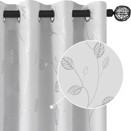 Vista 73 de BUHUA Cortinas pequeñas para ventana de 36 pulgadas de largo, 2 paneles, cortinas opacas con elegantes ramas de árbol plateadas, cortinas de bloqueo