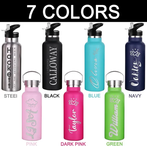 Vista 4 de Botellas de agua personalizadas con tapa de popote de 12/26 onzas, botella de agua deportiva aislada personalizada con grabado láser, botella