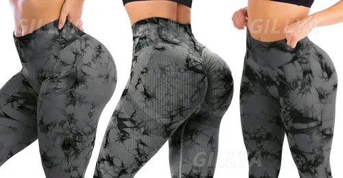 Vista 6 de GILLYA Leggings de levantamiento de glúteos para mujer, sin costuras, teñido anudado, leggings de entrenamiento, gimnasio, cintura alta, pantalones