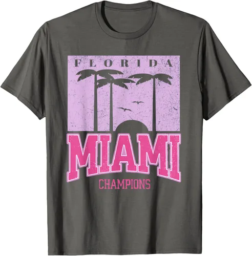 Vista 31 de MIAMI Beach Sunset Camiseta Florida Miami Palm Trees Camiseta Camiseta, Negro