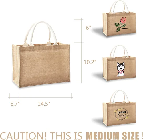 Vista 3 de Bolsas de viaje de yute, juego de 10 bolsas de arpillera, medianas de 14.5 x 6.7 x 10.2 pulgadas, bolsa reutilizable para fiestas, bodas, playa
