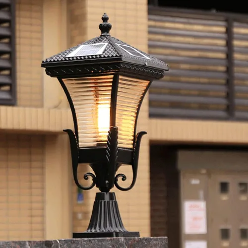 Vista 2 de Luces de poste al aire libre, luz LED de columna de energía solar al aire libre, impermeable, luz de energía solar, estilo europeo, luz de chalet