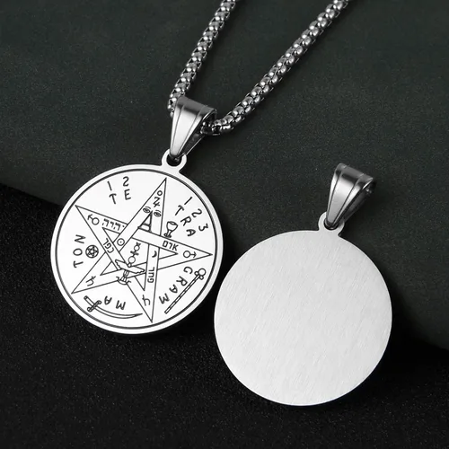 Vista 3 de HZMAN Collar con colgante de pentagrama hebreo de acero inoxidable con tetragrammatón y cadena de 217in