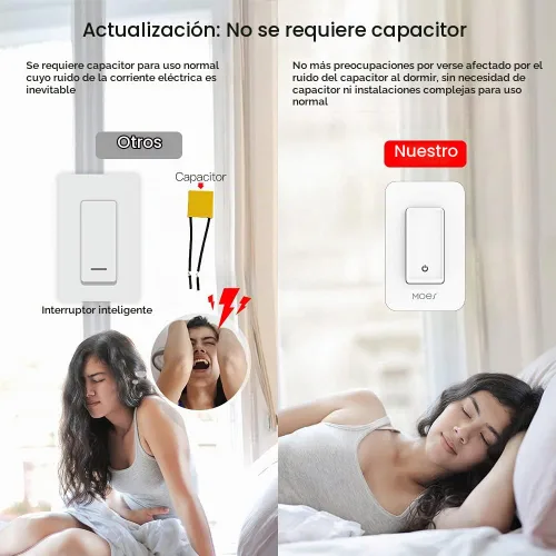 Vista 3 de MOES Interruptor de luz inteligente WiFi, sin cable neutro, sin condensador, no requiere concentrador, botón pulsador de cable vivo único de 2ª