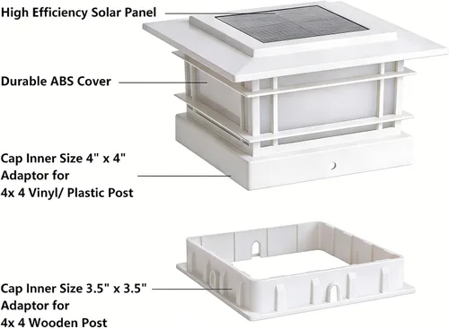 Vista 8 de Dynaming Luces solares de 4 x 4 para exteriores con 2 modos de color, luces solares para poste de valla, carcasa blanca para postes de Blanco