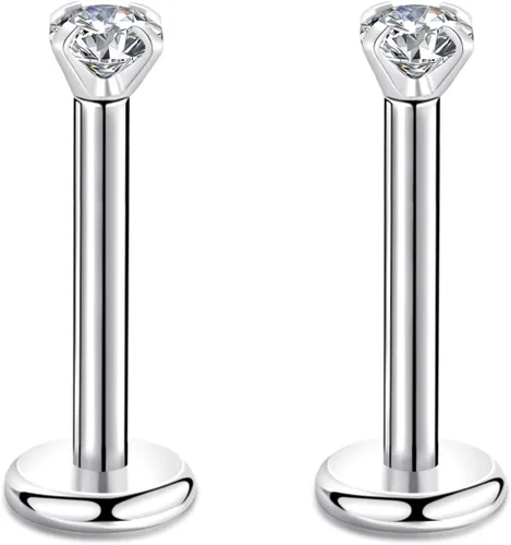 Vista 27 de CANDYFANCY Pendientes de 16 g, 2/3/4 mm, con circonia cúbica, triple hélice delantera, para cartílago de la oreja, Tragus, piercing de labio 16