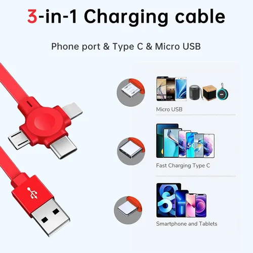 Vista 8 de 3 cables de carga retráctiles 3 en 1, compatibles con todos los modelos de iPhone