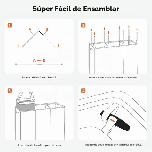 Vista 8 de SOLEDI Cesta de lavandería de 3 secciones de 180L con tapa, cesta de ropa sucia extragrande con asas resistentes para lavandería y dormitorio
