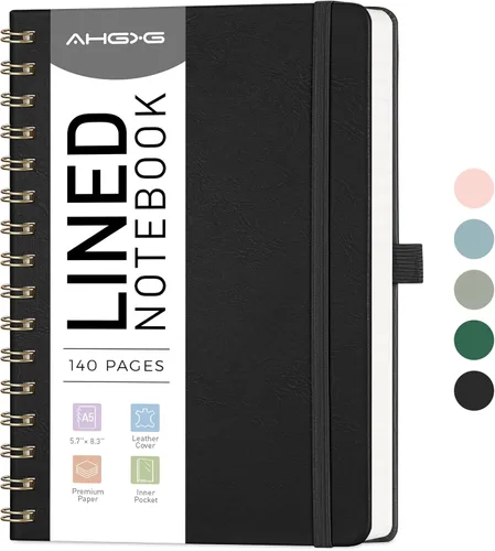 Vista 19 de AHGXG Cuaderno de espiral rayado de 8.5 x 11 pulgadas, cuadernos grandes A4 para mujeres y hombres, cuaderno de cuero de tapa dura con rayas