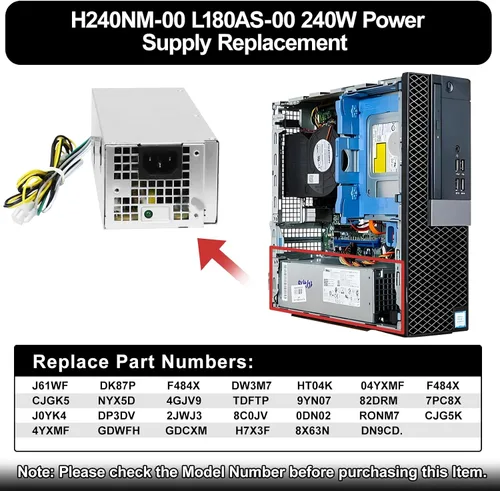 Vista 2 de LXun Fuente de alimentación L240ES-00 H240ES-02 B240AM-02 240w PSU compatible con Dell OptiPlex 3050 5050 7050 Mini Tower J61WF DK87P F484X DW3M7