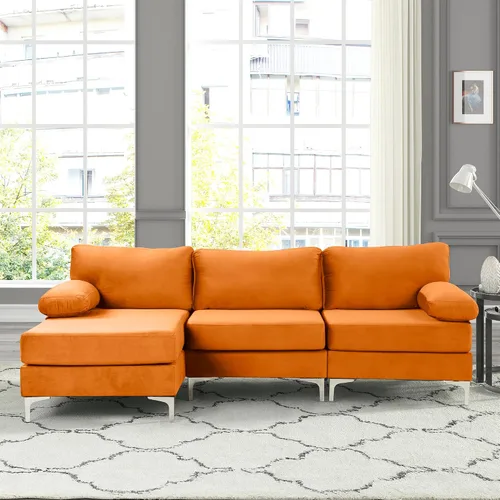 Vista 20 de Sofá modular moderno en forma de L, con diván extra ancho y patas doradas Gris
