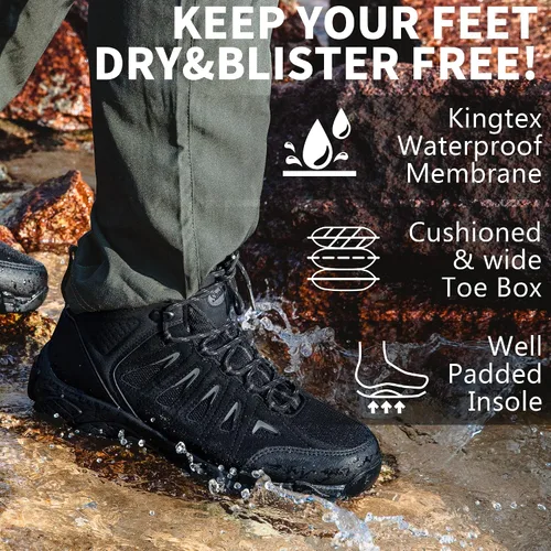 Vista 6 de SHULOOK Botas de senderismo impermeables para hombre, antideslizantes, ligeras, de tobillo, de media altura, transpirables, para excursionismo