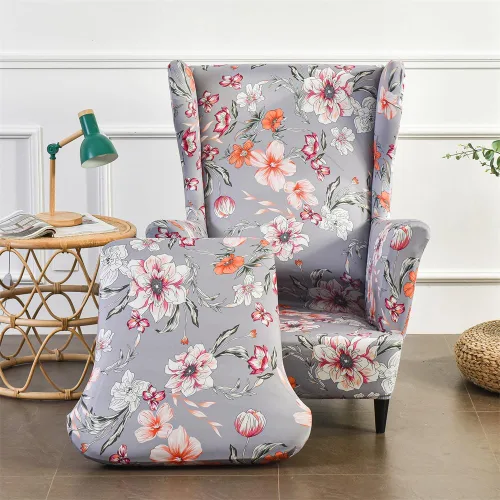 Vista 12 de Fundas para silla Wingback, 2 piezas, fundas elásticas elegantes para silla de ala con parte inferior elástica, protector de muebles para Hojas