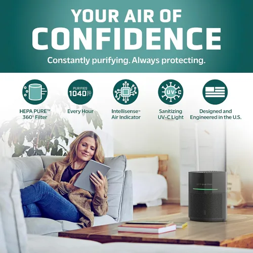 Vista 2 de GermGuardian Airsafe+ Purificador de aire HEPA para el hogar, habitaciones grandes de hasta 1043 pies cuadrados con filtro de aire HEPA, luz UV-C