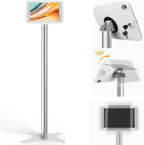 Vista 9 de Soporte de piso ajustable para quiosco de tableta, compatible con iPad 7 8 9 de 10.2 pulgadas, 120 grados giran el recinto de la tableta