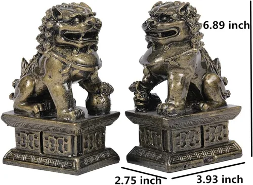 Vista 2 de Foo Dogs - Estatuas de león guardián, par de figuras de perros Fengshui Fu, inauguración de la casa, felicitaciones para evitar la energía malvada