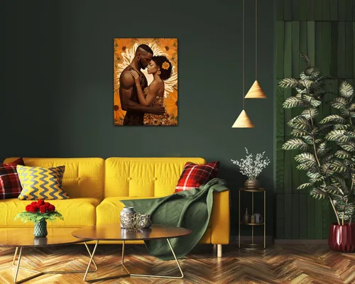 Vista 116 de Arte de pared afroamericano, decoración de rey y reina bailarín negro para sala de estar, arte de pareja de amor negro para dormitorio, lienzo
