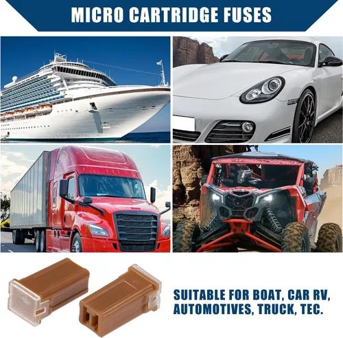 Vista 3 de Fusibles de micro cartucho de 70 A/FMM interior del motor Fusibles tipo caja M para coche camión, metal plástico duradero, 10 unidades, marrón