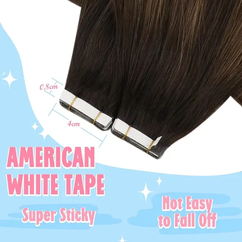 Vista 3 de Sunny - Extensiones de cabello humano real con cinta adhesiva, extensiones de cabello humano real, color marrón balayage, extensiones de cabello