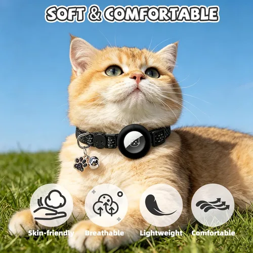 Vista 7 de PUPTECK Airtag - Collar de gato ajustable con campanas, collar de gatito ajustable para niñas y niños pequeños, cachorro, conejito, bonito accesorio
