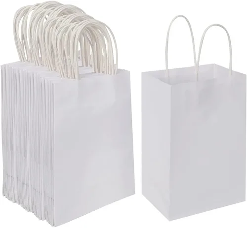Vista 2 de Oikss Cada paquete de 100 bolsas de regalo de papel kraft blanco pequeño y mediano con asas a granel