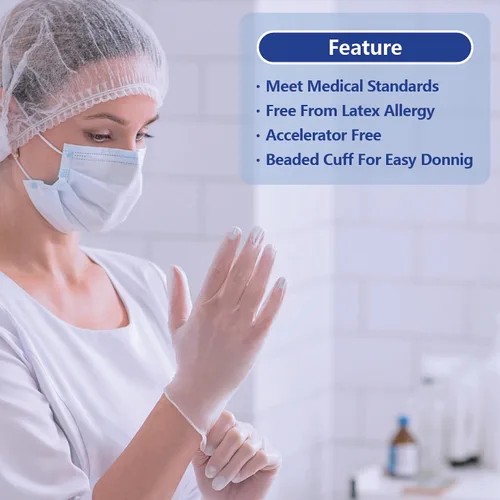 Vista 5 de Safe Health Vinyl Exam Disposable Gloves, Free of Latex & Powder, Clear, 3.5 Mil, Medical Grade