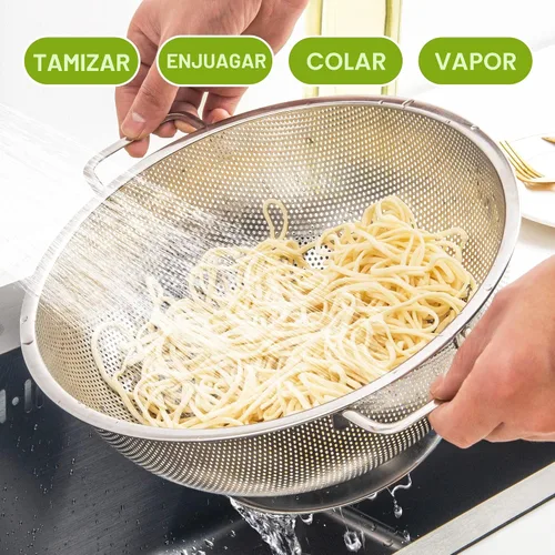 Vista 5 de Gulex Colador de acero inoxidable de 3 cuartos, colador para alimentos de cocina, apto para lavavajillas