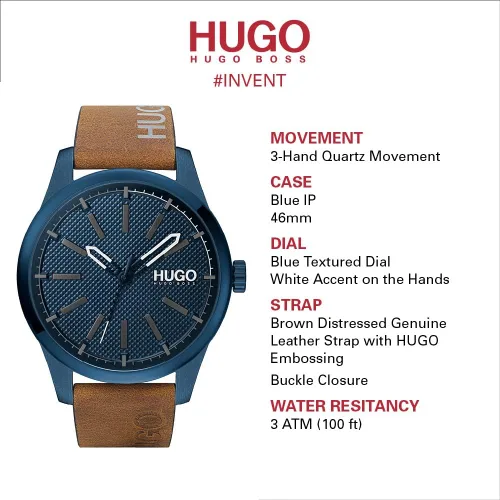 Vista 4 de HUGO #Invent Men's Quartz Stainless Steel Watch with Leather Strap
