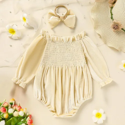 Vista 17 de GRNSHTS Ropa de primer cumpleaños para niña de terciopelo de un año de edad, mameluco de manga larga + diadema, 2 piezas de trajes de pastel