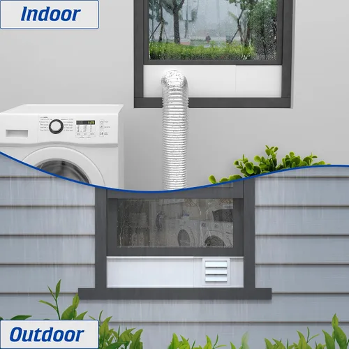 Vista 7 de Kit de ventana de ventilación para secadora con tapa de ventilación con solapas móviles, diseñado para manguera de secadora con 4 pulgadas