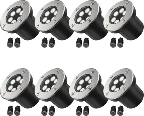 Vista 13 de JESLED Luces de paisaje de bajo voltaje, luces LED de pozo de 6 W IP67 impermeables, 6000 K luces blancas brillantes en el suelo con conectores