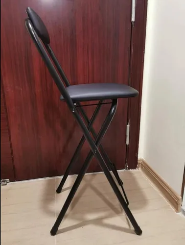 Vista 6 de Taburete de bar plegable con respaldo, estilo moderno/minimalista, negro/blanco, asiento de piel sintética, 3 opciones de altura: 25.5/27.5/29.5