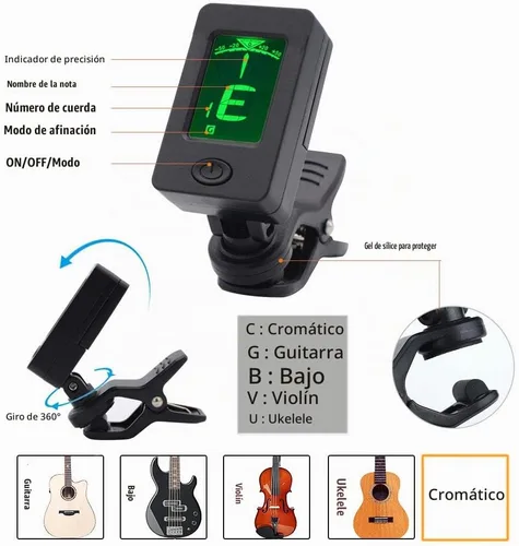 Vista 6 de Cejilla de guitarra con afinador, afinador de clip, accesorios de guitarra, ukelele eléctrico acústico y más