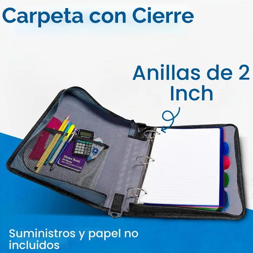 Vista 2 de Case-It - Clásica carpeta con cremallera, con argollas de 2 pulgadas, múltiples bolsillos, capacidad para 800 hojas, correa de hombro - Negro Un