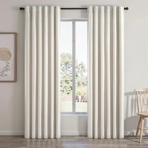 Vista 45 de Topfinel Cortinas opacas, blanco beige, 2 paneles, ventanas pequeñas, textura, mezcla de lino, bohemia, abedul, rural, gancho, bolsillo trasero