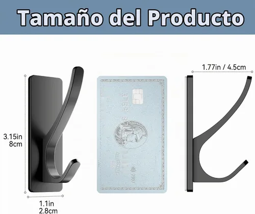 Vista 4 de Ganchos autoadhesivos para toallas: extra fuertes de 13 libras, gancho inoxidable para colgar lufa, toallas, abrigo, bata de baño, ducha, negro