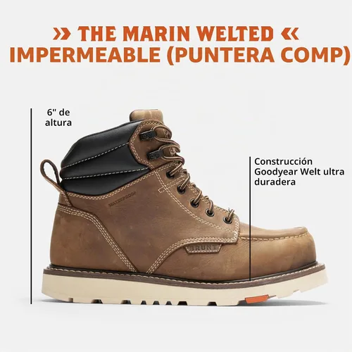 Vista 2 de BRUNT Marin Welted (Comp Toe) - Men's - Waterproof Safety Toe Wedge Work Boot - Goodyear Welt Construction - EH & ESR Rated - Oil & Slip Resistant
